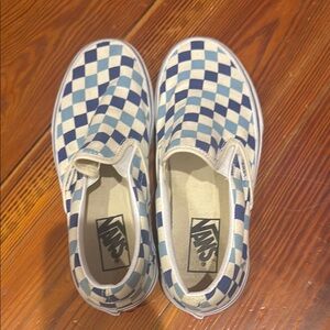 Vans Blue and White Checkerboard Slip-On Sneakers